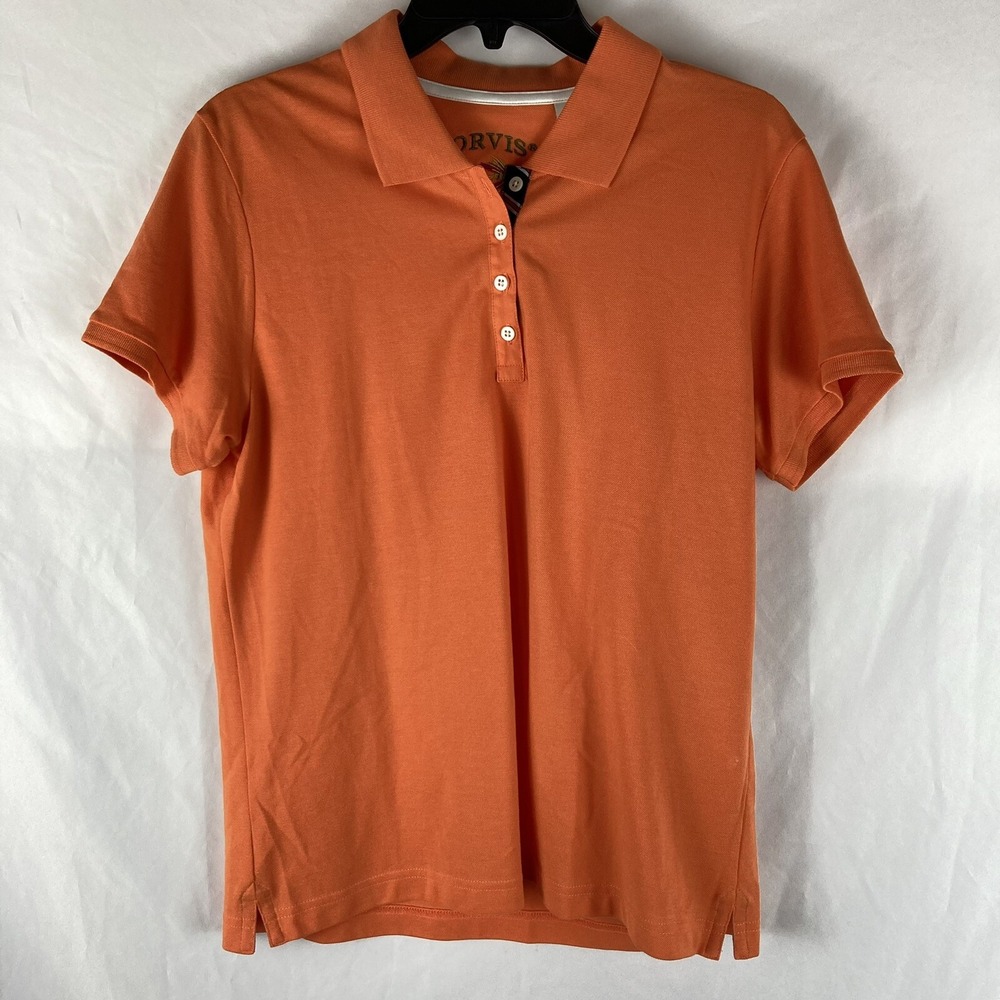 Orvis Polo Shirt Mens Medium Orange Pima Cotton Short Sleeve Knit Logo 2HCJ